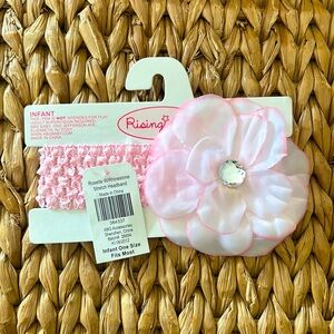NWT infant baby girl pink stretch headband with rosette with rhinestone
